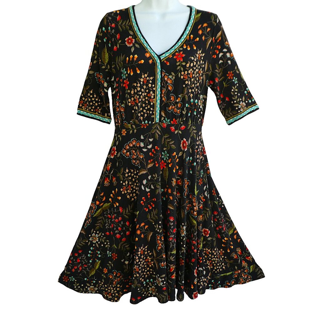 Aldomartins Anthropologie Appenzell Floral Jersey Knit Dress Embroidered Trim